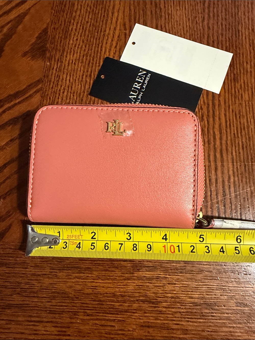 Ralph Lauren Coral Pink Leather Zip-Around Wallet with Gold RL Emblem - Picture 4 of 5